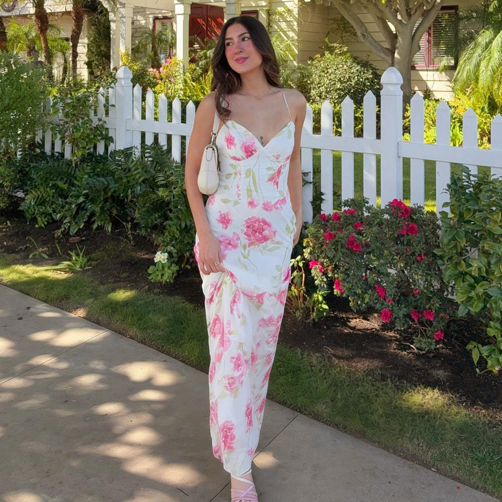 Zara Romantic Floral Print Strappy Backless Resort Maxi Dress